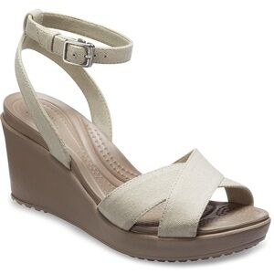 CROCS Cream and Tan Wedge Sandals